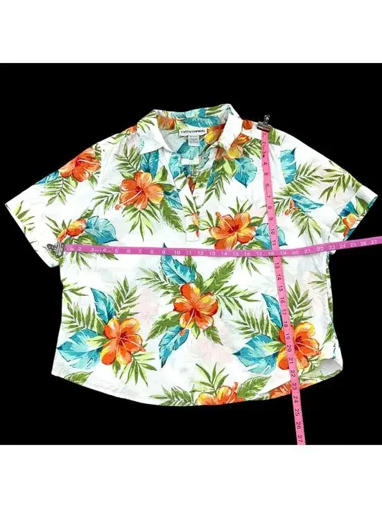 Vintage Cathy Daniels Tropical Hibiscus Short Sleeve Top - Picture 8 of 8